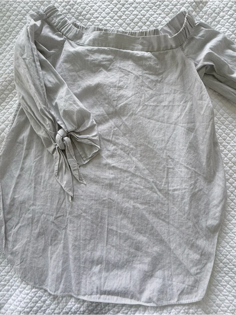Tibi Off the Shoulder Pin Stripe Blouse in Deep Gray and White Size M
